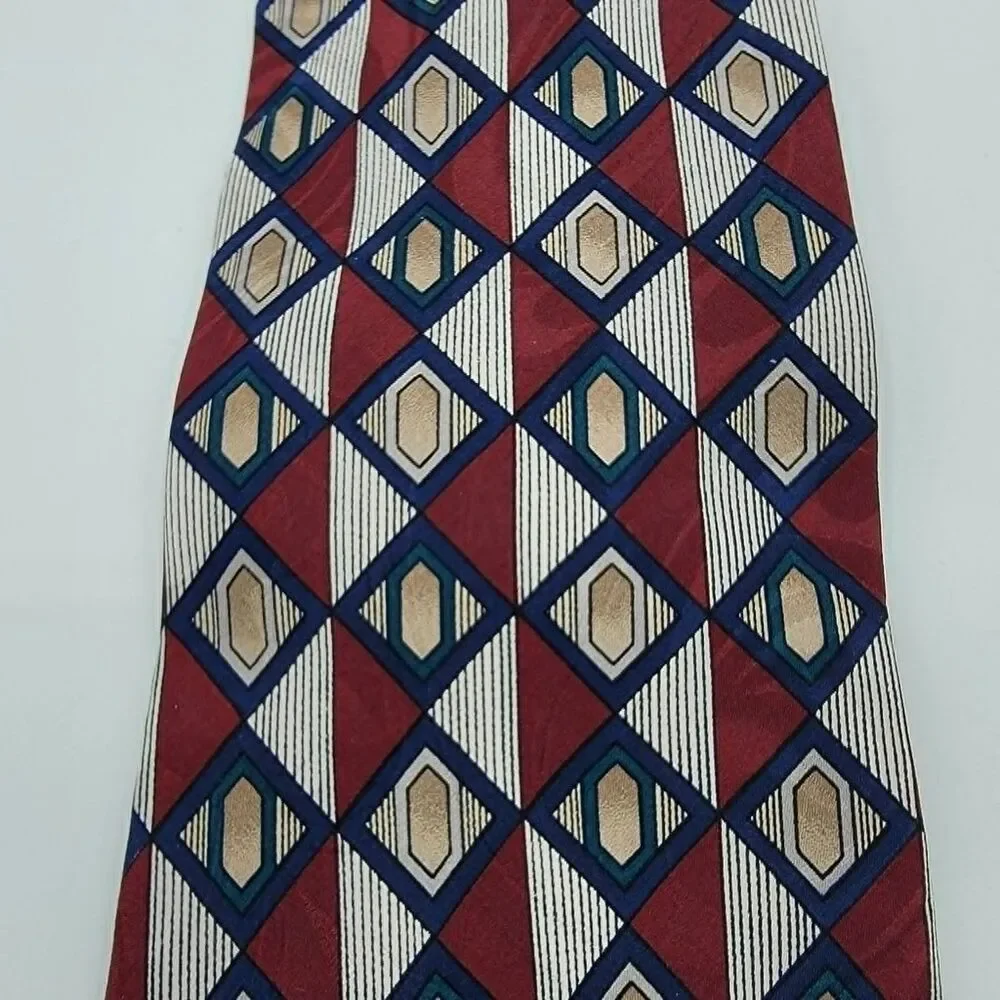 Golswold Collection Geometric men's Necktie Silk Silver, red size 57 x 4